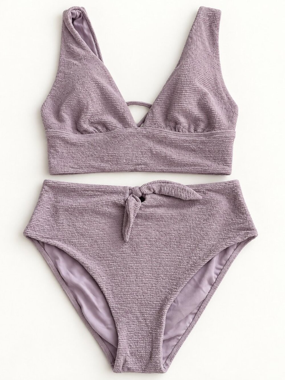 GB Dusty Lavender Textured High-Waist Bikini Set Size L